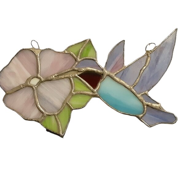 Stained Glass Hummingbird w/Flower Suncatcher 7.75" x 4" Vintage Collectible - Picture 1 of 2